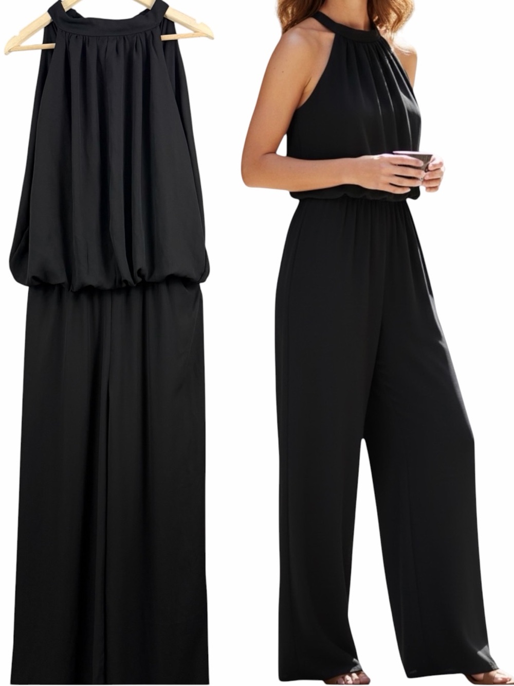 Robin Artizan Signature Black Halter Wide-Leg Jumpsuit Size Large
